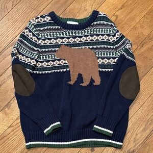 Hanna Andersson Blue Sweater with Brown Bear Design 110